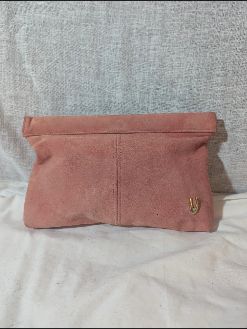 Vintage Suede Roll-Top Clutch in Dusty Rose Handbag